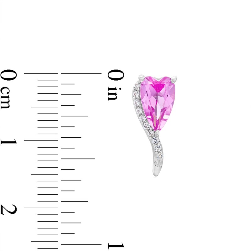 Main Image 3 of Heart-Shaped Pink Lab-Created Sapphire and White Lab-Created Sapphire Earrings in Sterling Silver