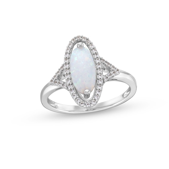 Oval Lab-Created Opal and White Lab-Created Sapphire Ring in Sterling Silver