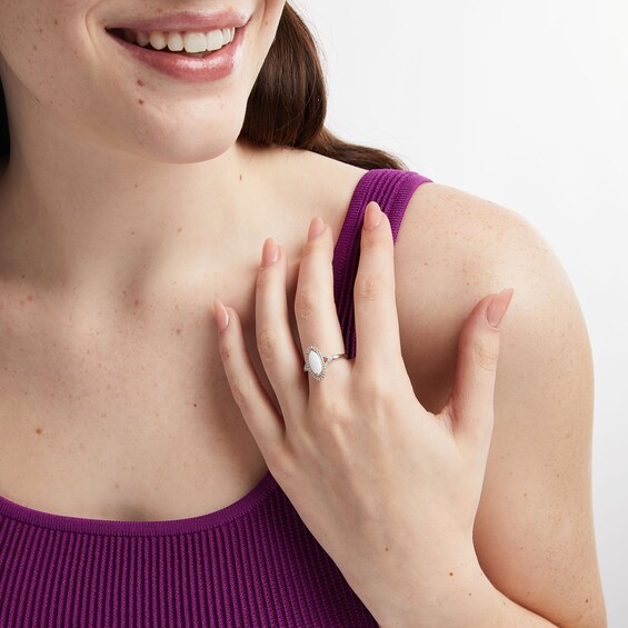 Oval Lab-Created Opal and White Lab-Created Sapphire Ring in Sterling Silver