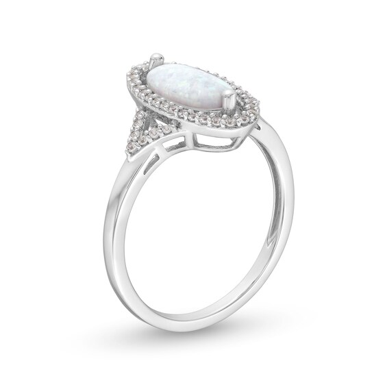 Oval Lab-Created Opal and White Lab-Created Sapphire Ring in Sterling Silver