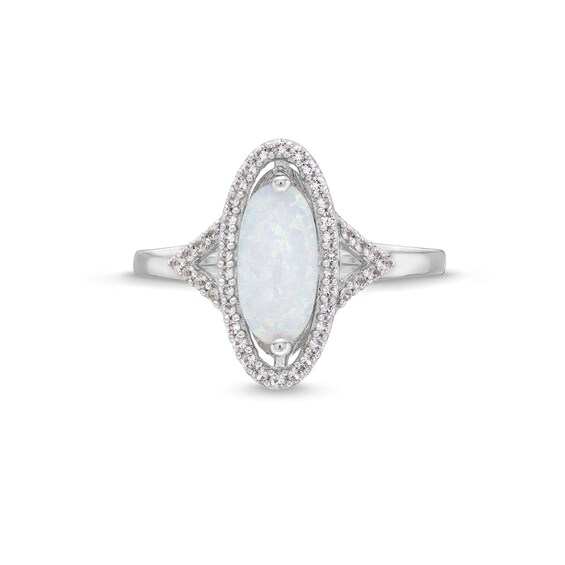 Oval Lab-Created Opal and White Lab-Created Sapphire Ring in Sterling Silver