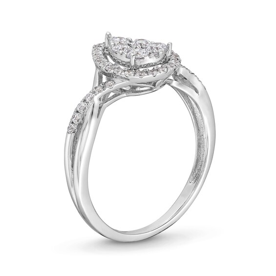 1/2 CT. T.w. Pear-Shaped Multi-Diamond Frame Twist Shank Engagement Ring in 10K White Gold