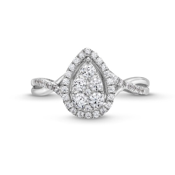 1/2 CT. T.w. Pear-Shaped Multi-Diamond Frame Twist Shank Engagement Ring in 10K White Gold