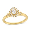 Thumbnail Image 1 of 3/8 CT. T.W. Oval Diamond Frame Leaf-Sides Engagement Ring in 14K Gold