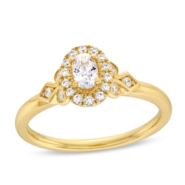 3/8 CT. T.W. Oval Diamond Frame Leaf-Sides Engagement Ring in 14K Gold