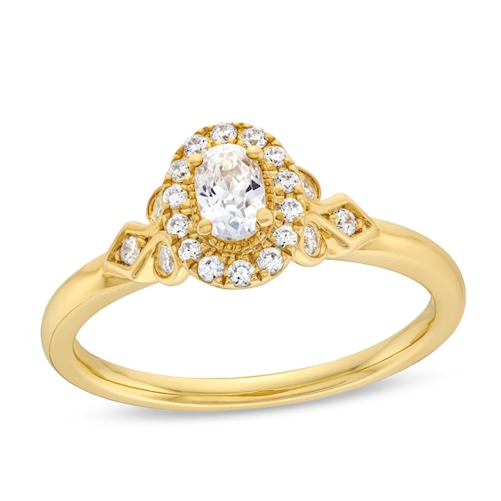 3/8 CT. T.w. Oval Diamond Frame Leaf-Sides Engagement Ring in 14K Gold
