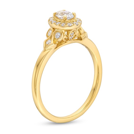 3/8 CT. T.w. Oval Diamond Frame Leaf-Sides Engagement Ring in 14K Gold