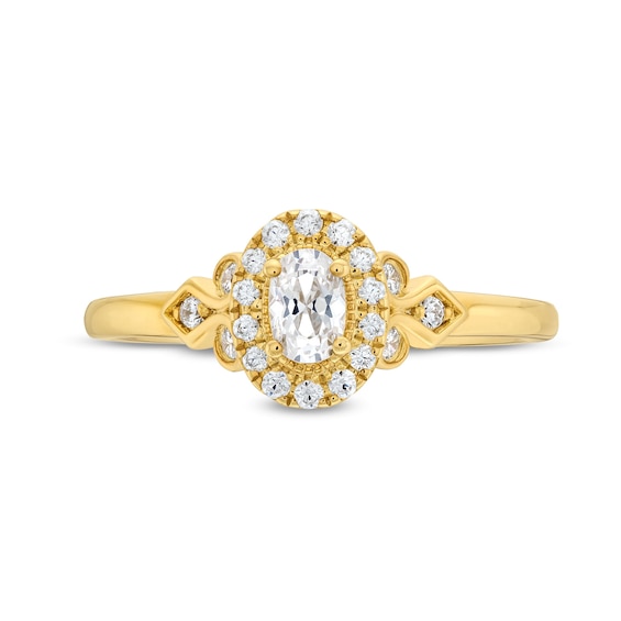 3/8 CT. T.w. Oval Diamond Frame Leaf-Sides Engagement Ring in 14K Gold