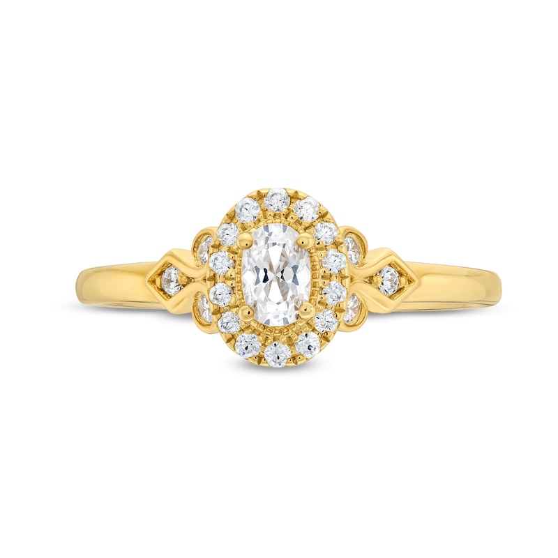 Main Image 4 of 3/8 CT. T.W. Oval Diamond Frame Leaf-Sides Engagement Ring in 14K Gold