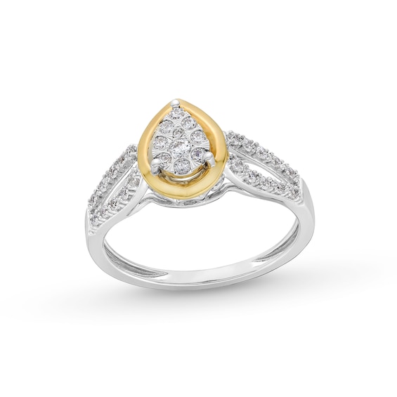 1/3 CT. T.w. Pear-Shaped Multi-Diamond Split Shank Engagement Ring in 10K Two-Tone Gold