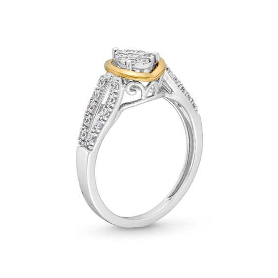 1/3 CT. T.w. Pear-Shaped Multi-Diamond Split Shank Engagement Ring in 10K Two-Tone Gold