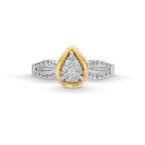 1/3 CT. T.w. Pear-Shaped Multi-Diamond Split Shank Engagement Ring in 10K Two-Tone Gold
