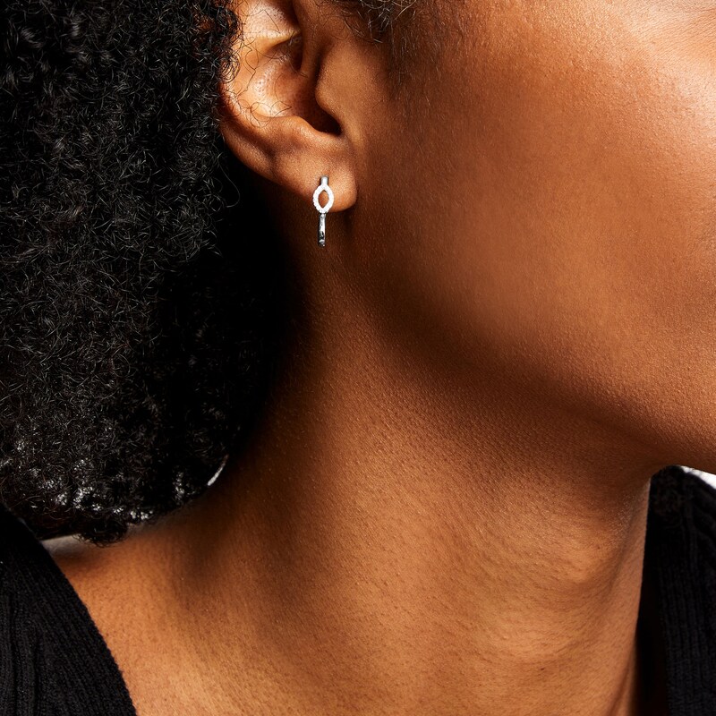Main Image 2 of 1/10 CT. T.W. Diamond Open Marquise-Shaped Hoop Earrings in 10K White Gold