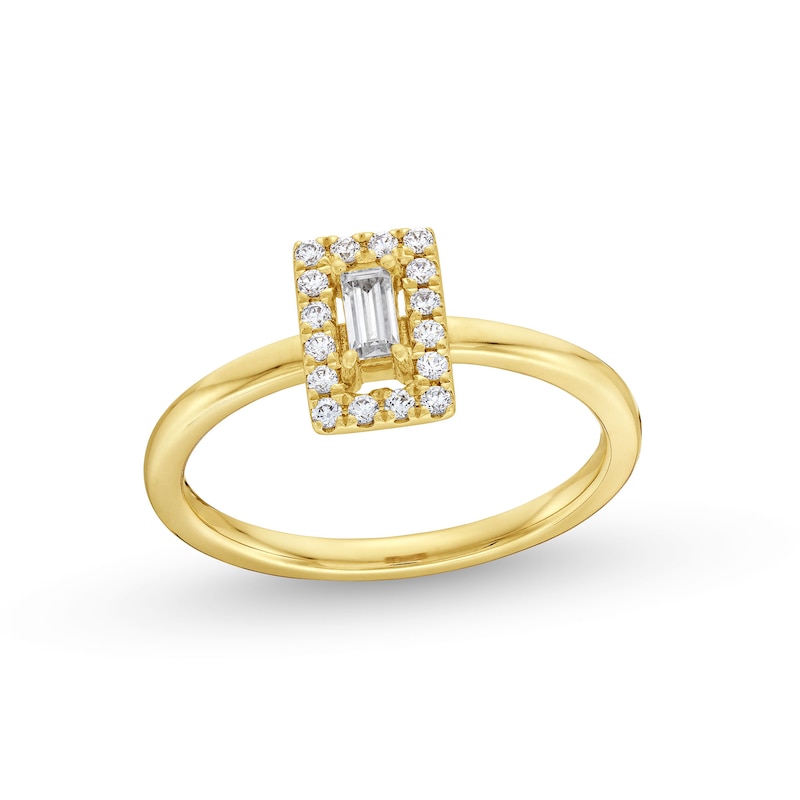 Main Image 1 of 1/4 CT. T.W. Baguette-Cut and Round Diamond Frame Ring in 10K Yellow Gold