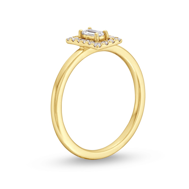 Main Image 3 of 1/4 CT. T.W. Baguette-Cut and Round Diamond Frame Ring in 10K Yellow Gold