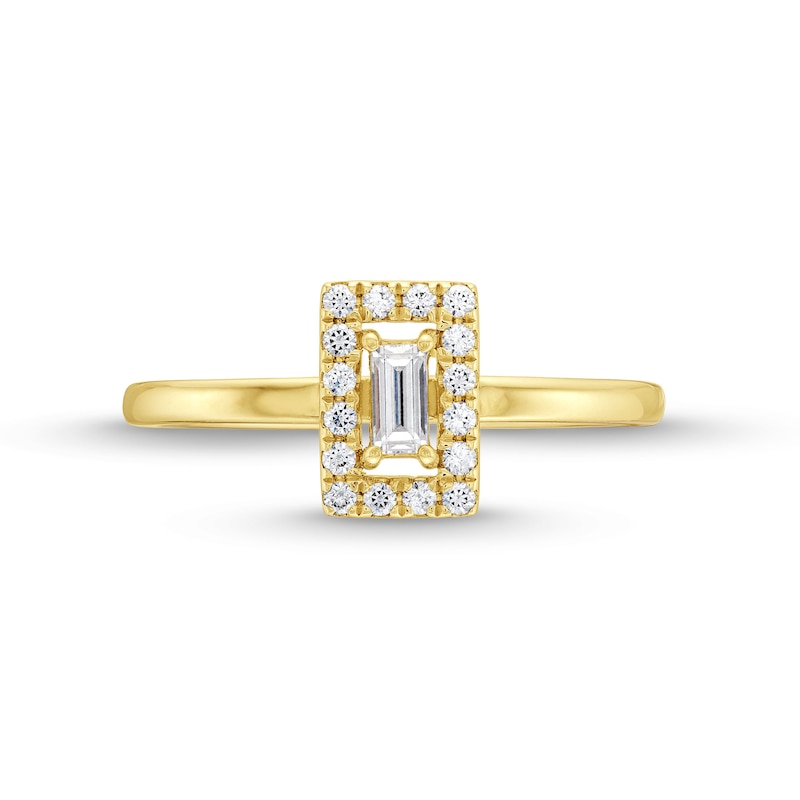 Main Image 4 of 1/4 CT. T.W. Baguette-Cut and Round Diamond Frame Ring in 10K Yellow Gold