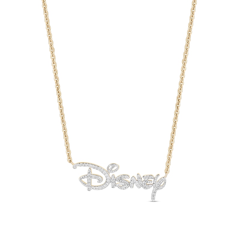 Main Image 1 of Enchanted Disney 1/6 CT. T.W. Diamond Script Necklace in 10K Gold