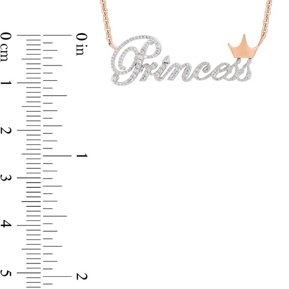 Enchanted Disney Princess 1/10 CT. T.w. Diamond "Princess" with Crown Necklace in 10K Rose Gold â 18â
