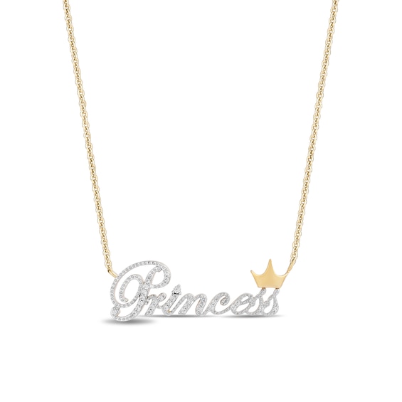 Enchanted Disney Princess 1/10 CT. T.w. Diamond "Princess" with Crown Necklace in 10K Gold â 18â