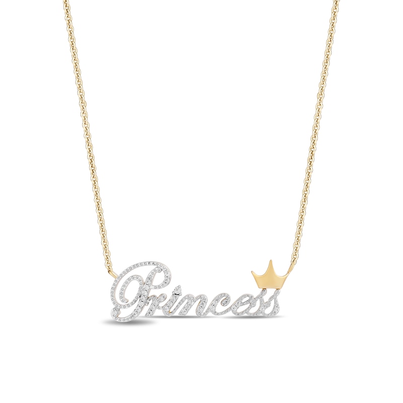 Main Image 1 of Enchanted Disney Princess 1/10 CT. T.W. Diamond "Princess" with Crown Necklace in 10K Gold – 18”