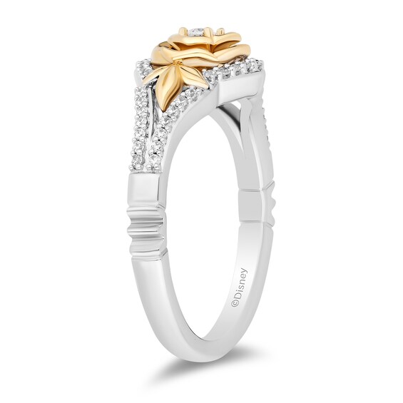 Enchanted Disney Belle 1/5 CT. T.w. Diamond Rose Split Shank Ring in Sterling Silver and 10K Gold