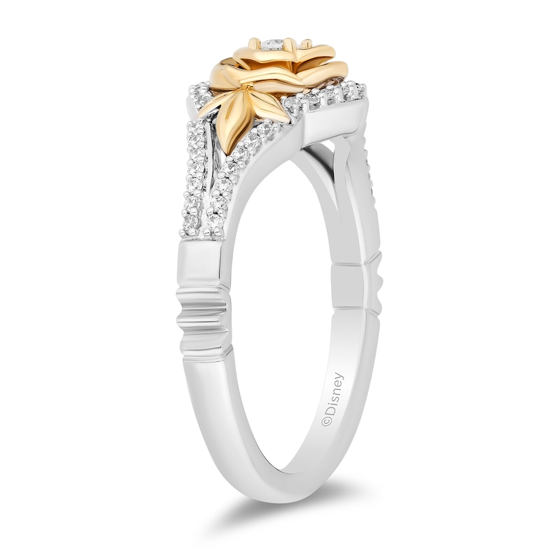 Main Image 2 of Enchanted Disney Belle 1/5 CT. T.W. Diamond Rose Split Shank Ring in Sterling Silver and 10K Gold