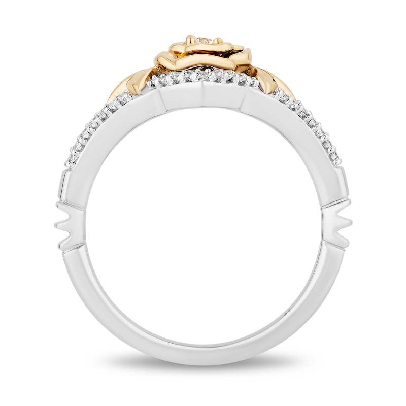 Main Image 3 of Enchanted Disney Belle 1/5 CT. T.W. Diamond Rose Split Shank Ring in Sterling Silver and 10K Gold