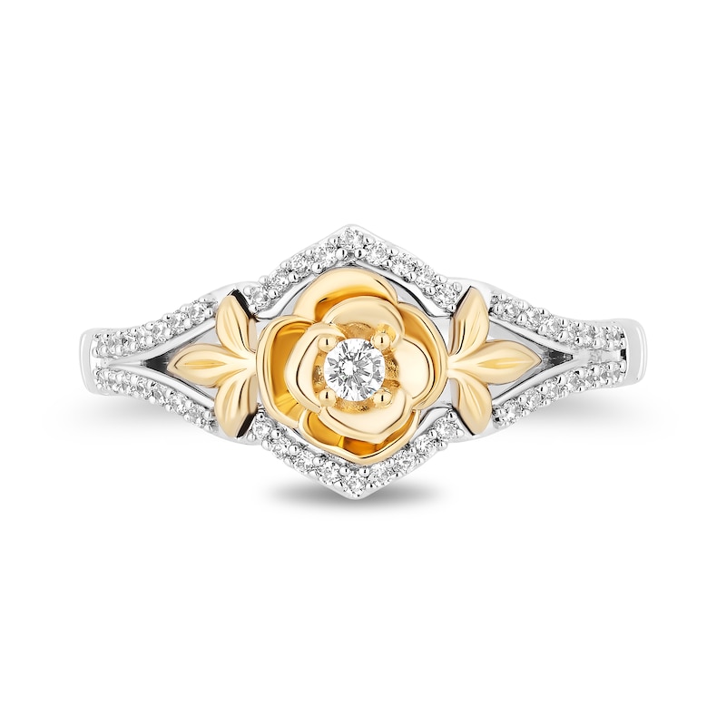 Main Image 4 of Enchanted Disney Belle 1/5 CT. T.W. Diamond Rose Split Shank Ring in Sterling Silver and 10K Gold