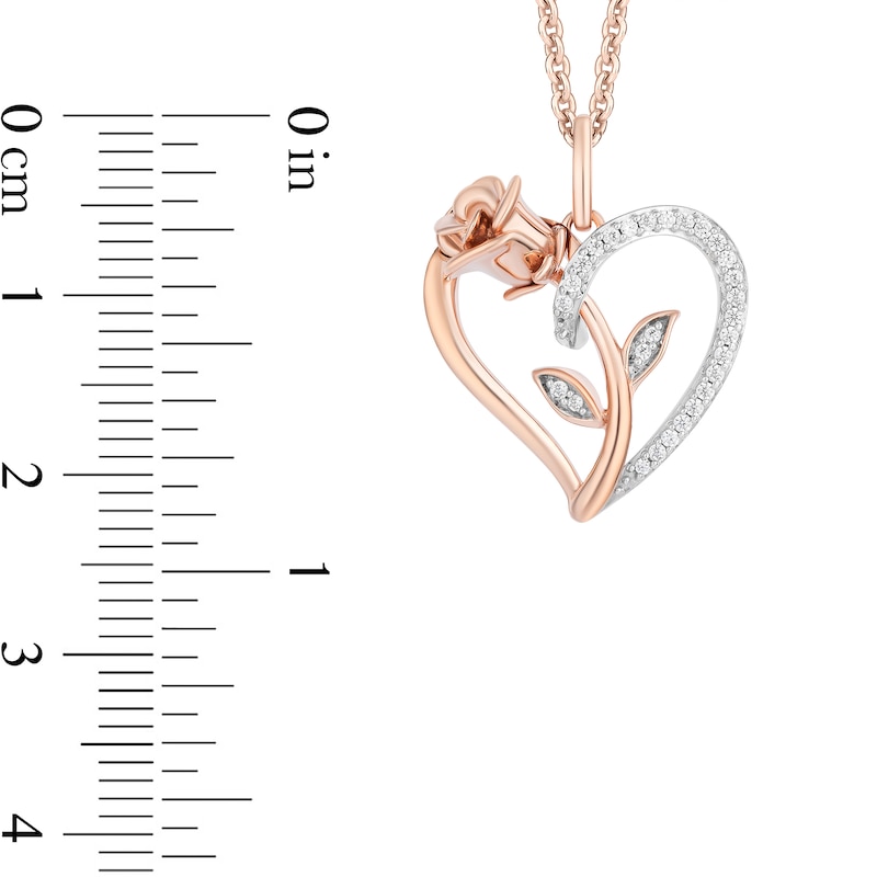 Enchanted Disney Belle 1/10 CT. T.W. Diamond Rose and Heart Pendant in 10K Rose Gold - 19"