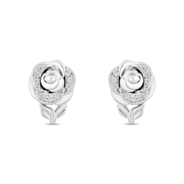 Enchanted Disney Belle 1/15 CT. T.W. Diamond Rose Stud Earrings in 10K White Gold