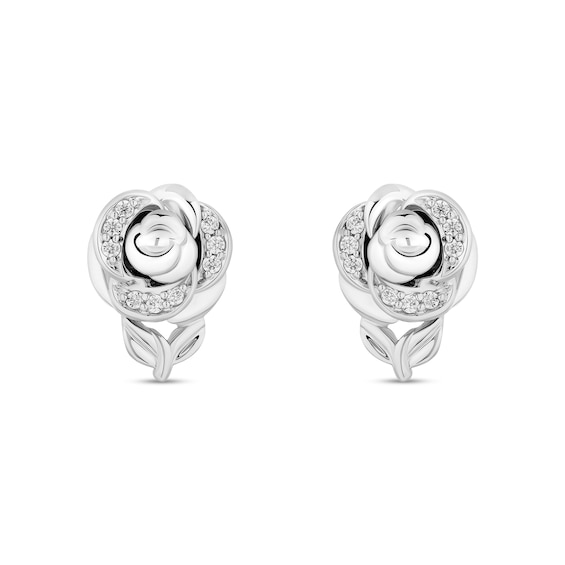 Enchanted Disney Belle 1/15 CT. T.w. Diamond Rose Stud Earrings in 10K White Gold
