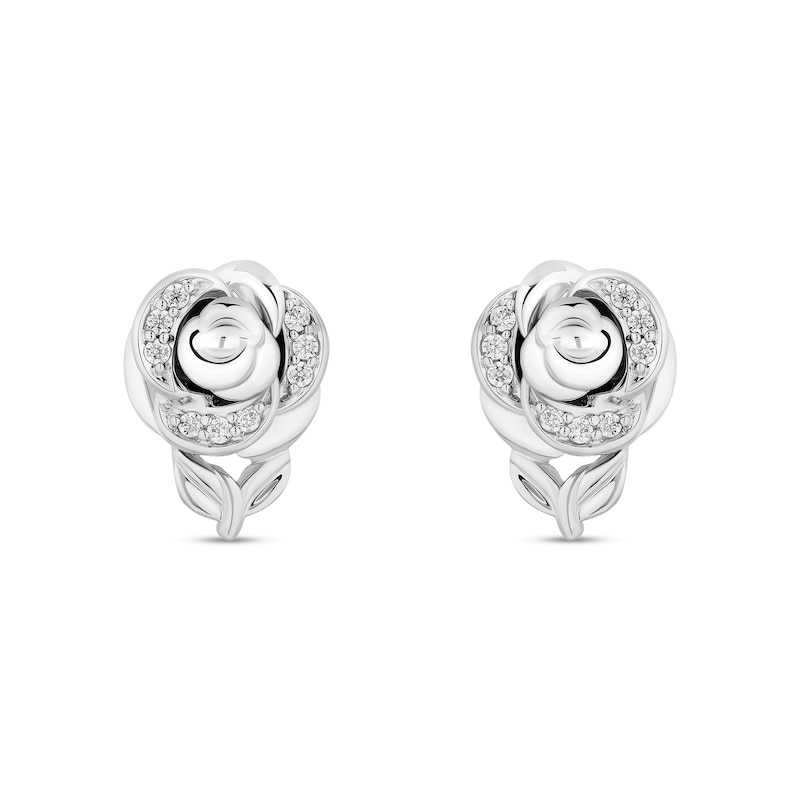 Main Image 1 of Enchanted Disney Belle 1/15 CT. T.W. Diamond Rose Stud Earrings in 10K White Gold