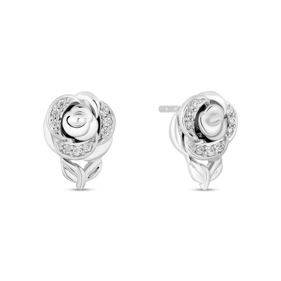 Enchanted Disney Belle 1/15 CT. T.w. Diamond Rose Stud Earrings in 10K White Gold