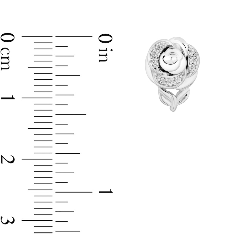 Main Image 3 of Enchanted Disney Belle 1/15 CT. T.W. Diamond Rose Stud Earrings in 10K White Gold