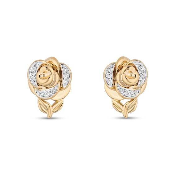 Enchanted Disney Belle 1/15 CT. T.w. Diamond Rose Stud Earrings in 10K Gold