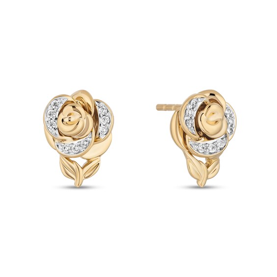 Enchanted Disney Belle 1/15 CT. T.w. Diamond Rose Stud Earrings in 10K Gold