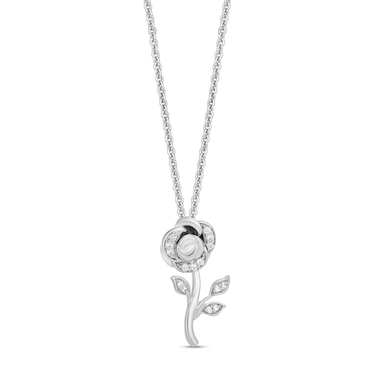 Enchanted Disney Belle 1/10 CT. T.w. Diamond Rose Pendant in 10K White Gold - 19"