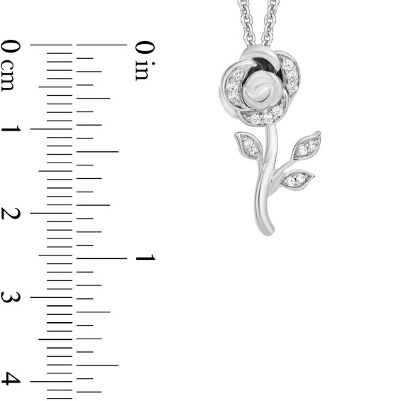 Enchanted Disney Belle 1/10 CT. T.w. Diamond Rose Pendant in 10K White Gold - 19"