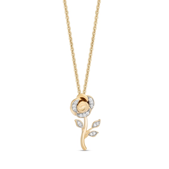 Enchanted Disney Belle 1/10 CT. T.w. Diamond Rose Pendant in 10K Gold - 19"