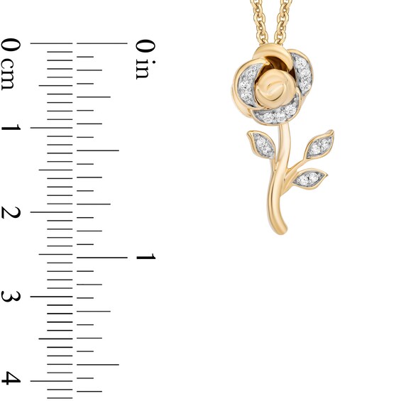 Enchanted Disney Belle 1/10 CT. T.w. Diamond Rose Pendant in 10K Gold - 19"