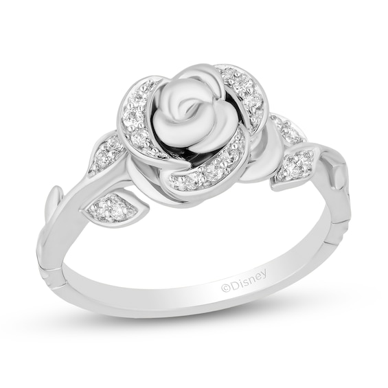 Enchanted Disney Belle 1/10 CT. T.w. Diamond Rose Ring in 10K White Gold