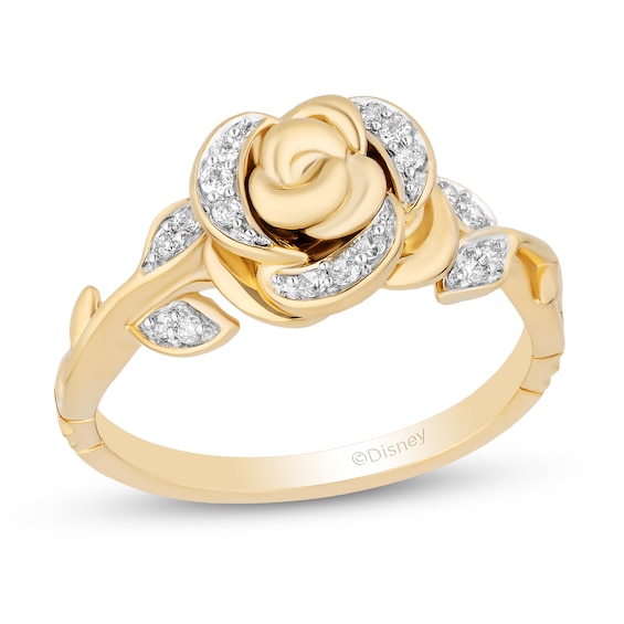 Enchanted Disney Belle 1/10 CT. T.w. Diamond Rose Ring in 10K Gold