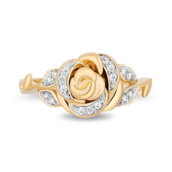 Enchanted Disney Belle 1/10 CT. T.w. Diamond Rose Ring in 10K Gold