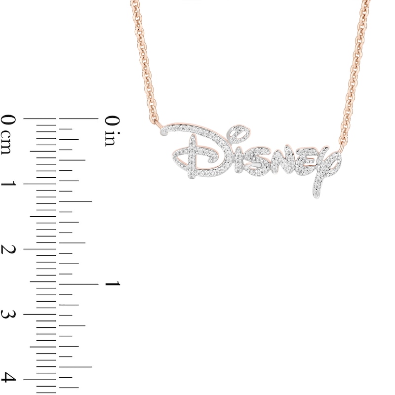 Main Image 3 of Enchanted Disney 1/6 CT. T.W. Diamond Script Necklace in 10K Rose Gold