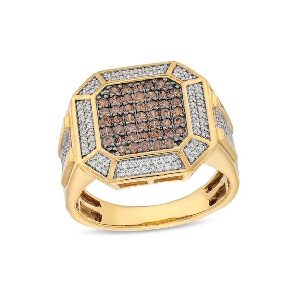 3/4 CT. T.w. Brown and White Multi-Diamond Octagon Frame Ring in 10K Gold