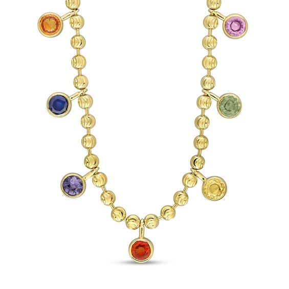Multi-Color Sapphire Station Beaded Necklace in 10K Yellow Gold â 16â