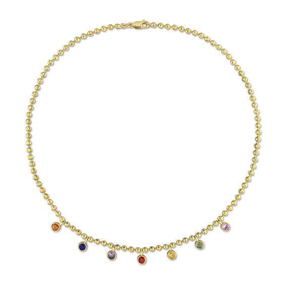 Multi-Color Sapphire Station Beaded Necklace in 10K Yellow Gold â 16â