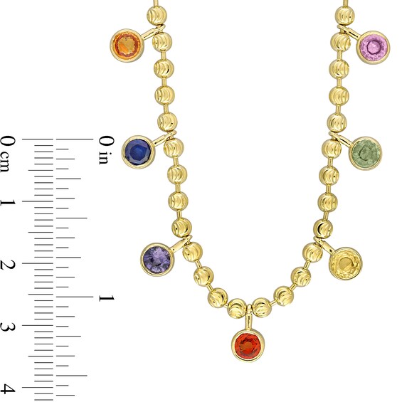 Multi-Color Sapphire Station Beaded Necklace in 10K Yellow Gold â 16â