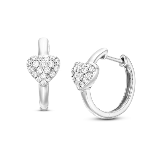 1/4 CT. T.w. Certified Heart-Shaped Lab-Grown Multi-Diamond Huggie Hoops in 14K White Gold (F/Si2)