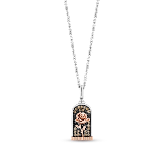 Enchanted Disney Belle 1/5 CT. T.w. Champagne Diamond and Rose Pendant in Sterling Silver and 10K Rose Gold